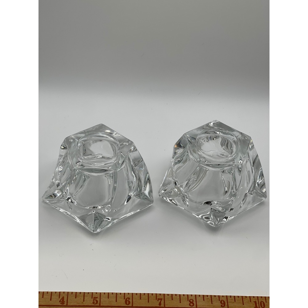 PartyLite Crystal Votive Candle Holders Pair Heavy Faceted Geometric Glass Chip* - Picture 4 of 7
